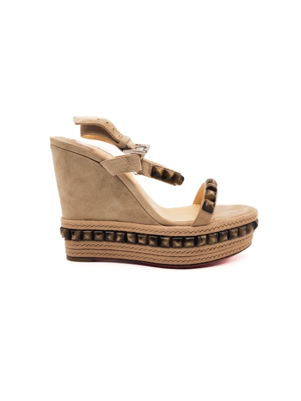 Christian Louboutin Suede Nude Tan Pyraclou Espadrille Platform Sandals EU 36